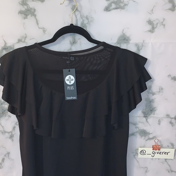 US 14 Boohoo PLUS ROSIE MESH RUFFLE BODYCON DRESS - Picture 6 of 15